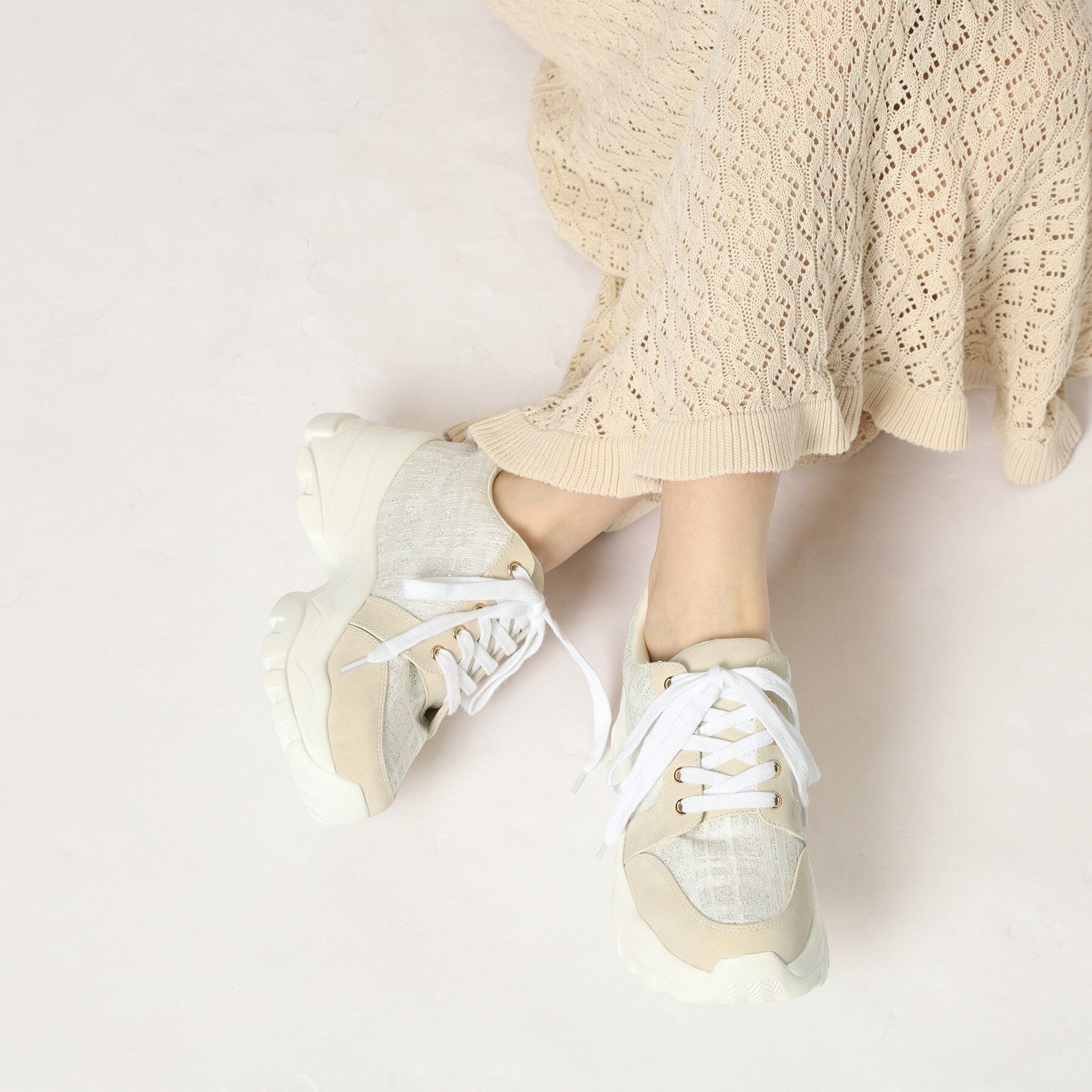 ESPERANZA「ツイード風フラワーベルト厚底スニーカー」|スニーカー|