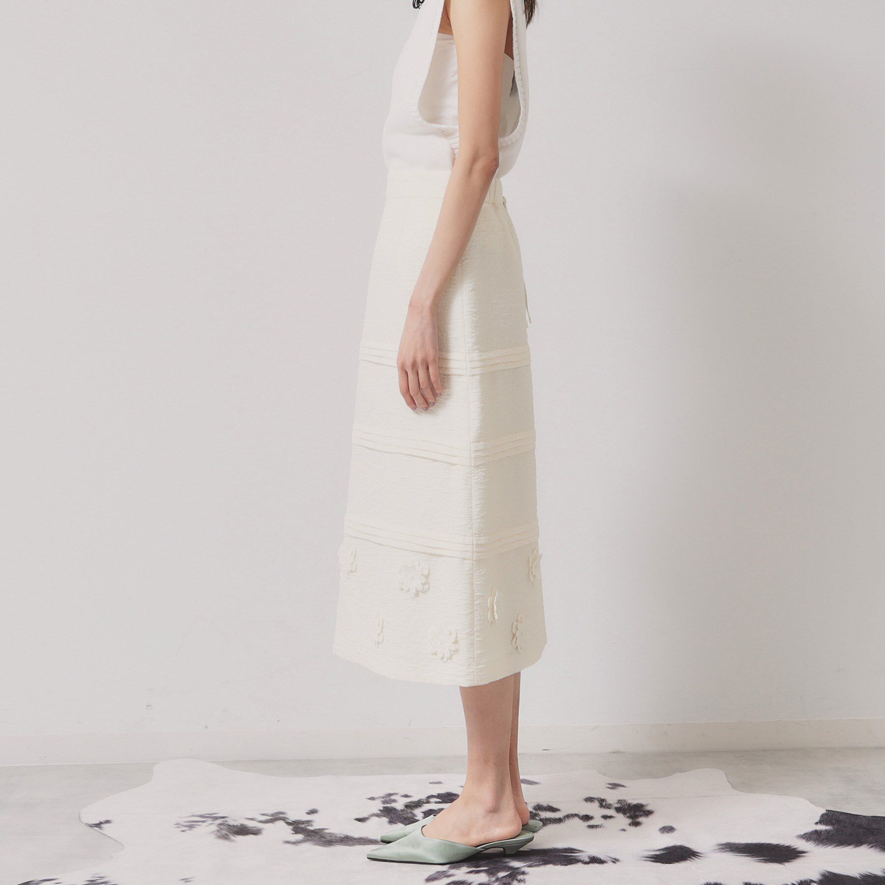 SunaUna「【お花モチーフ／タック切り替え】Aラインスカート」|スカート|