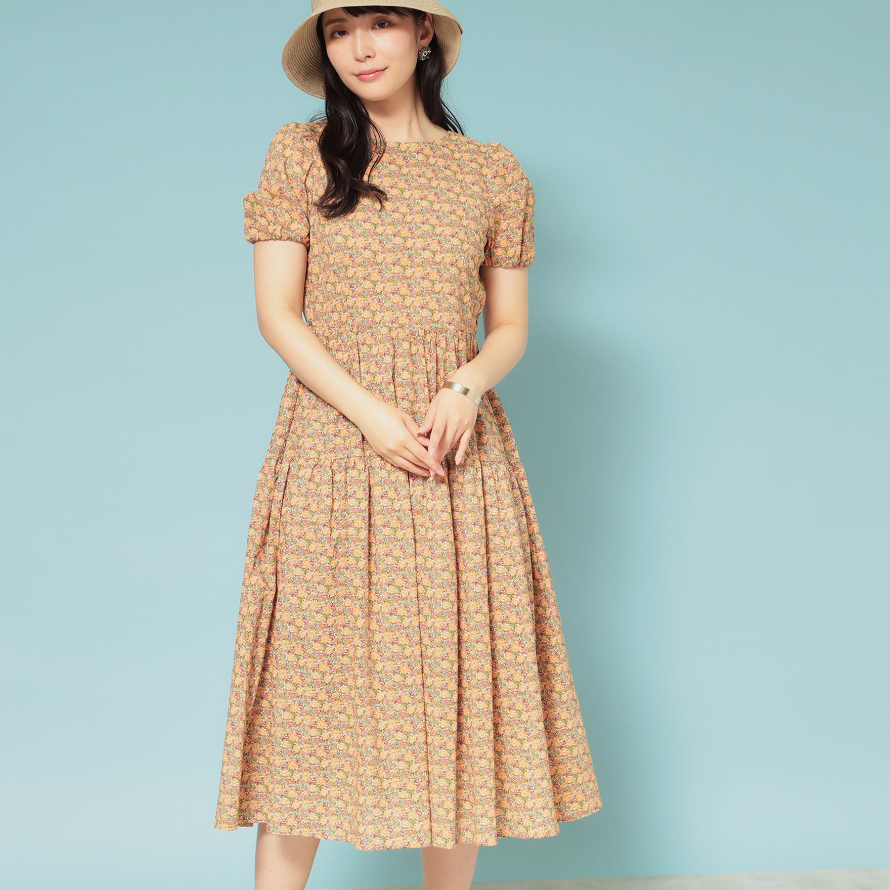 SunaUna「【Web限定カラー／リバティプリント】パフスリーブワンピース」|ワンピース|オレンジ(167)
