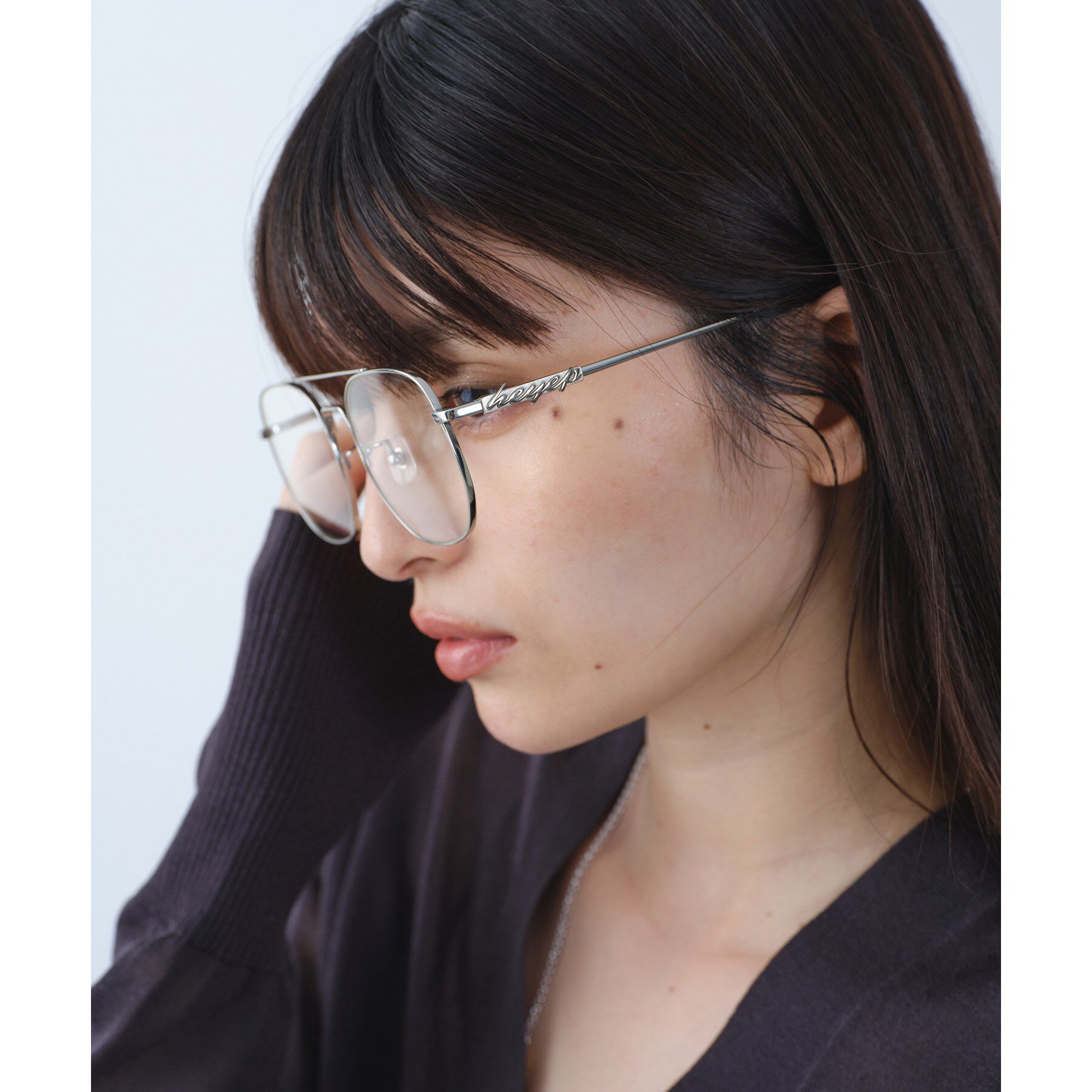 CODE A「heyep｜Aviator Glasses with Rhinestones ＆ Logo」|メガネ|シルバー(006)