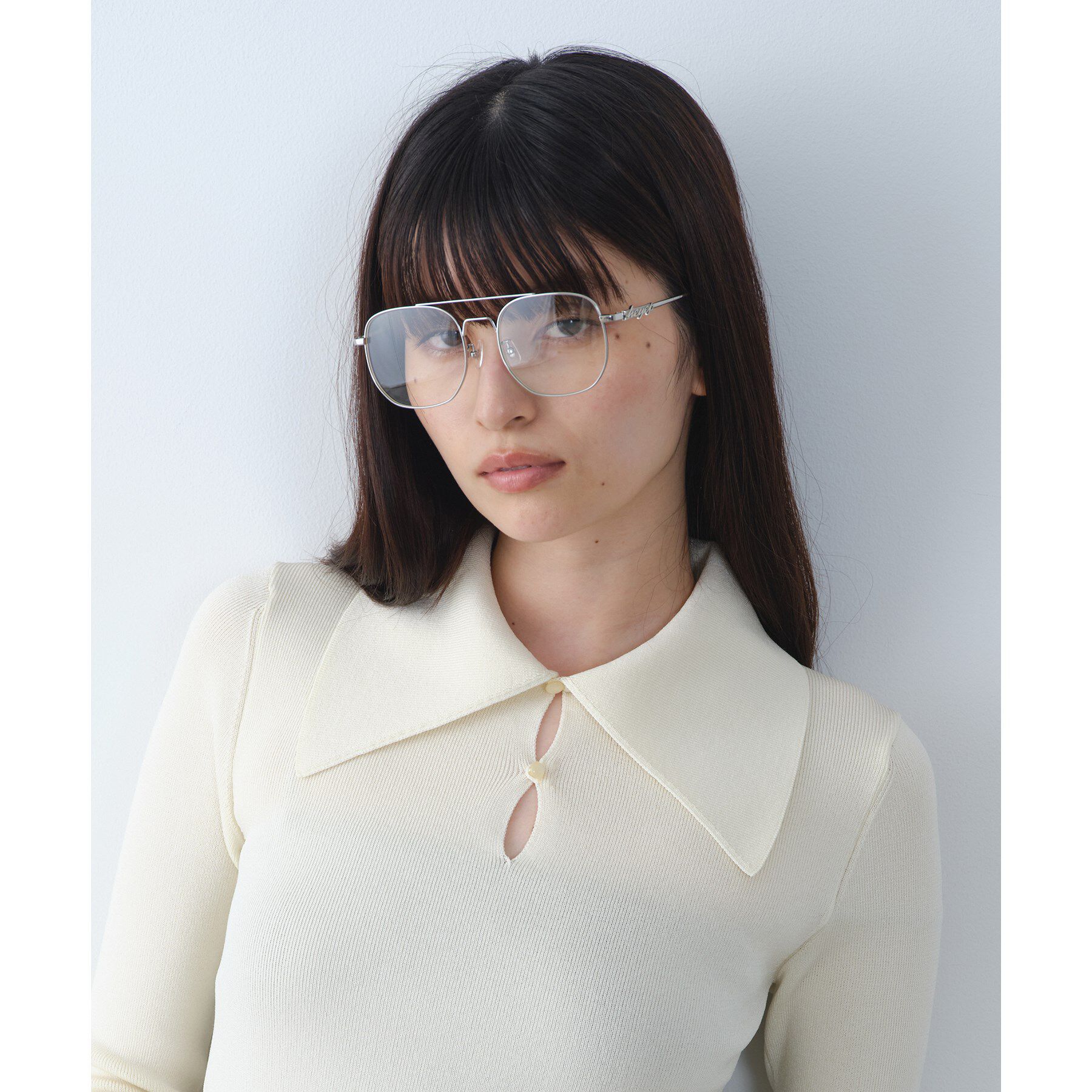 CODE A「heyep｜Aviator Glasses with Rhinestones ＆ Logo」|メガネ|