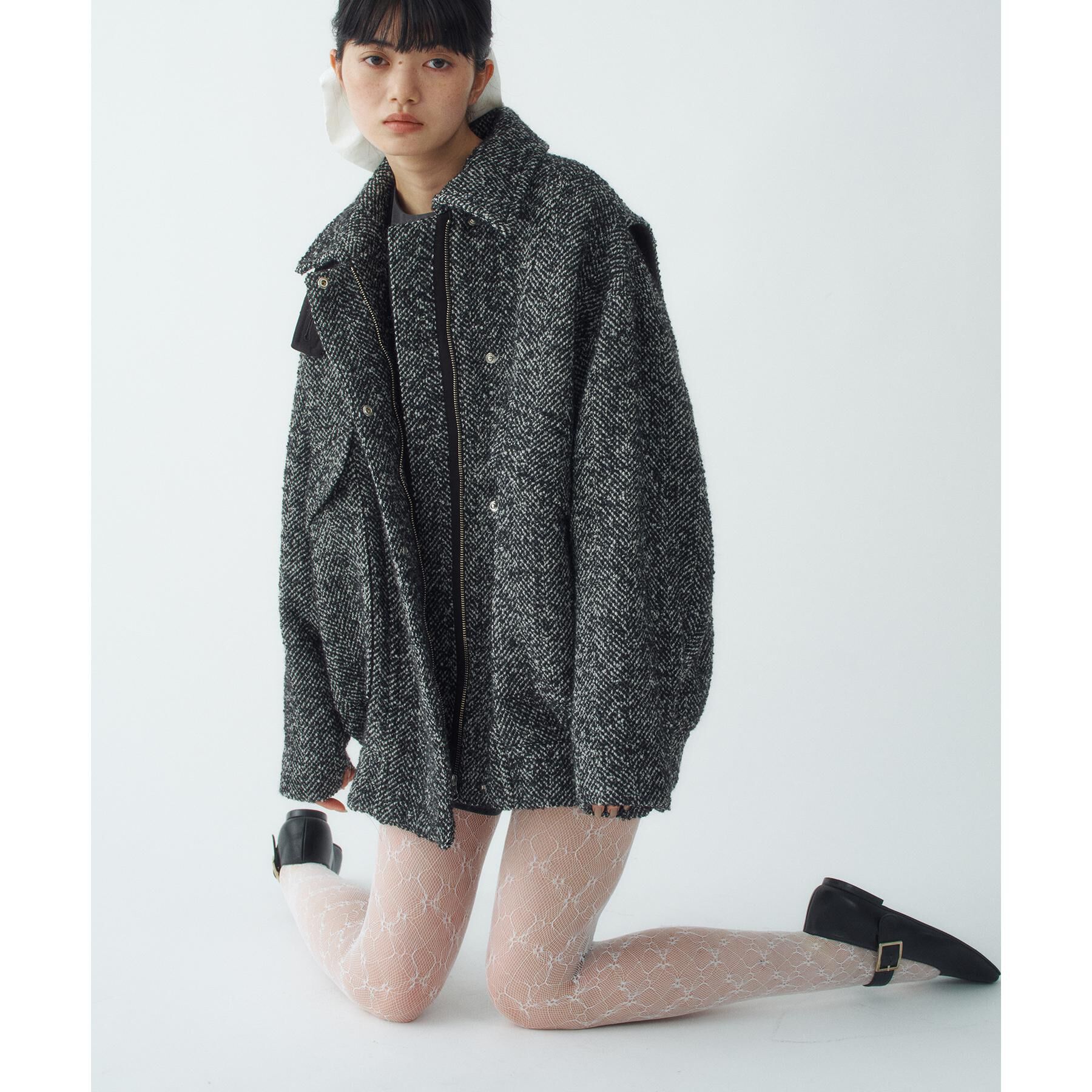 CODE A「oversized tweed blouson」|ダウン|ブラック(419)