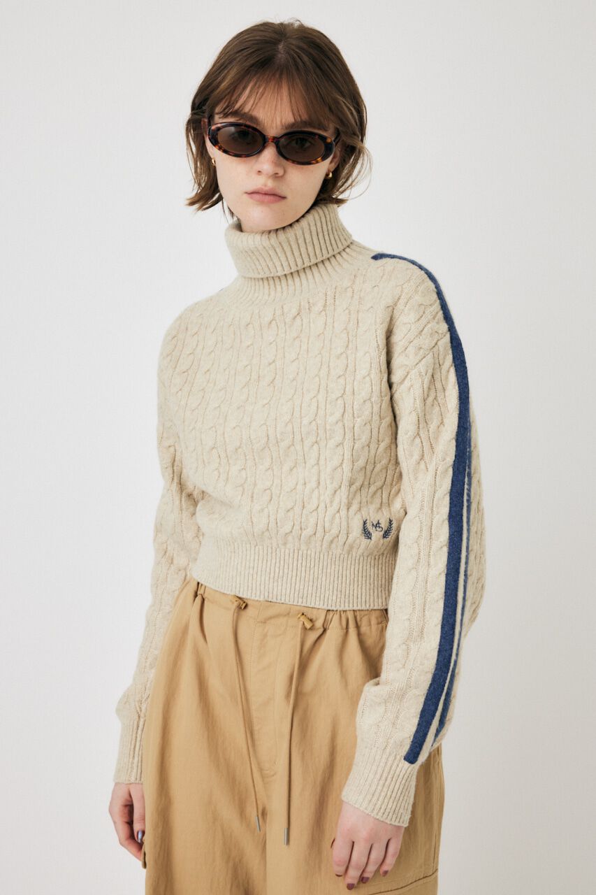 MOUSSY「LINE SLEEVE CABLE KNIT トップス」|ニット・セーター|IVOY3