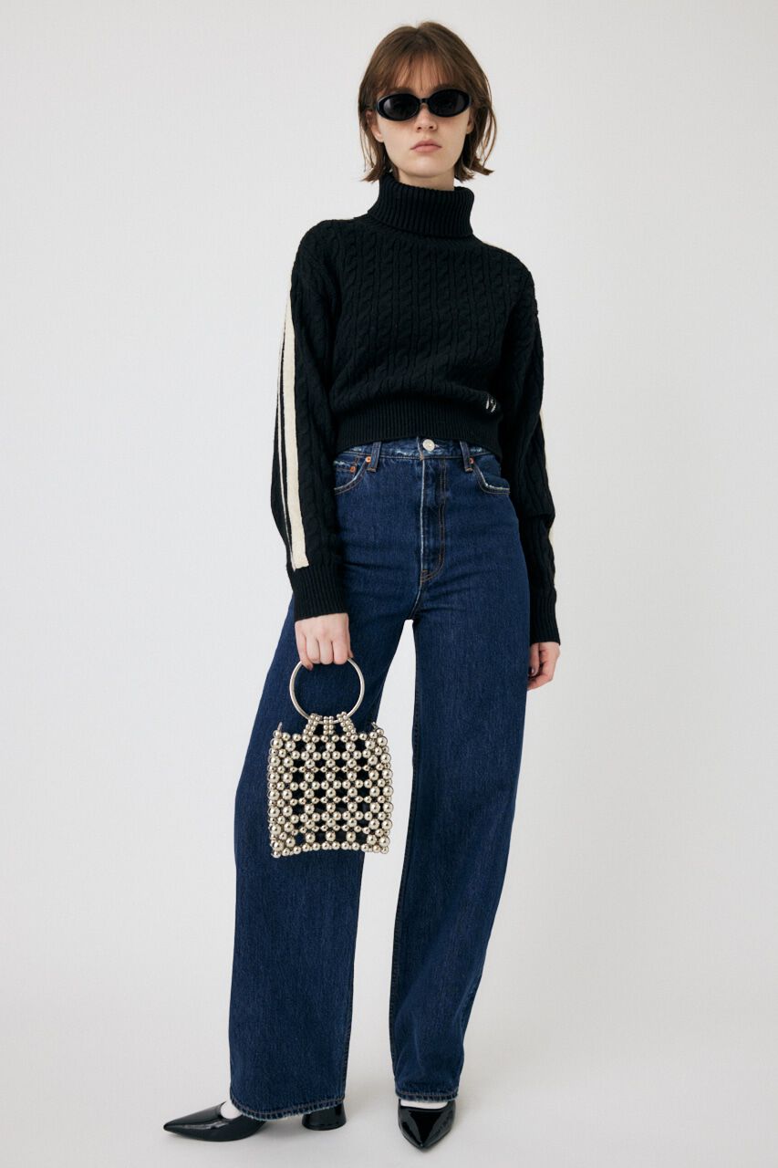 MOUSSY「LINE SLEEVE CABLE KNIT トップス」|ニット・セーター|