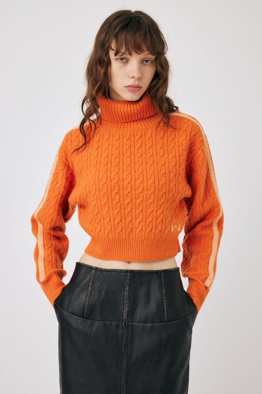 MOUSSY「LINE SLEEVE CABLE KNIT トップス」|ニット・セーター|