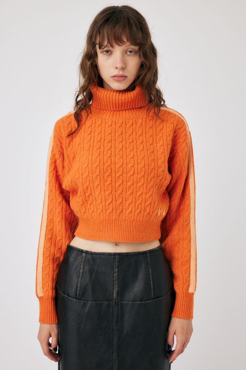 MOUSSY「LINE SLEEVE CABLE KNIT トップス」|ニット・セーター|