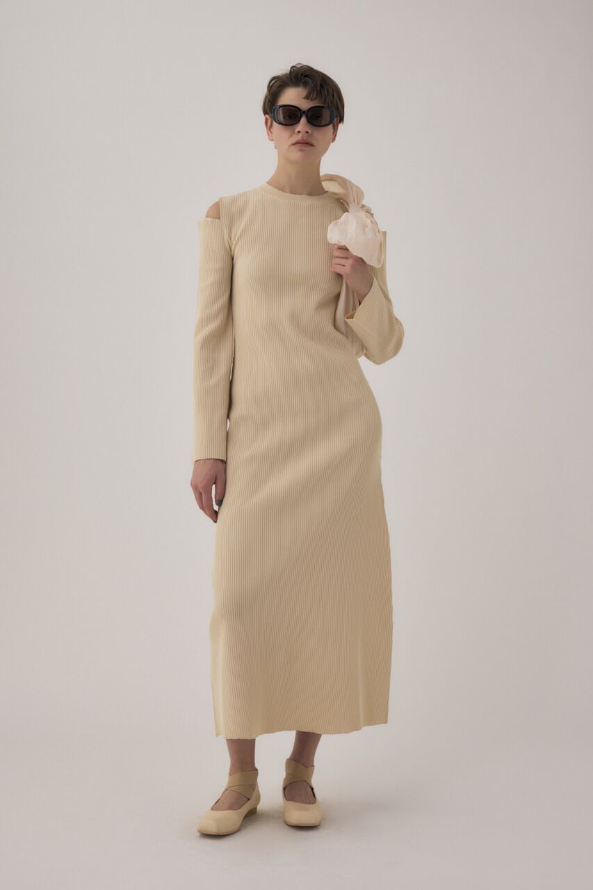 MOUSSY「リサイクルポリエステル使用オープンショルダーニットドレス」|ワンピース|