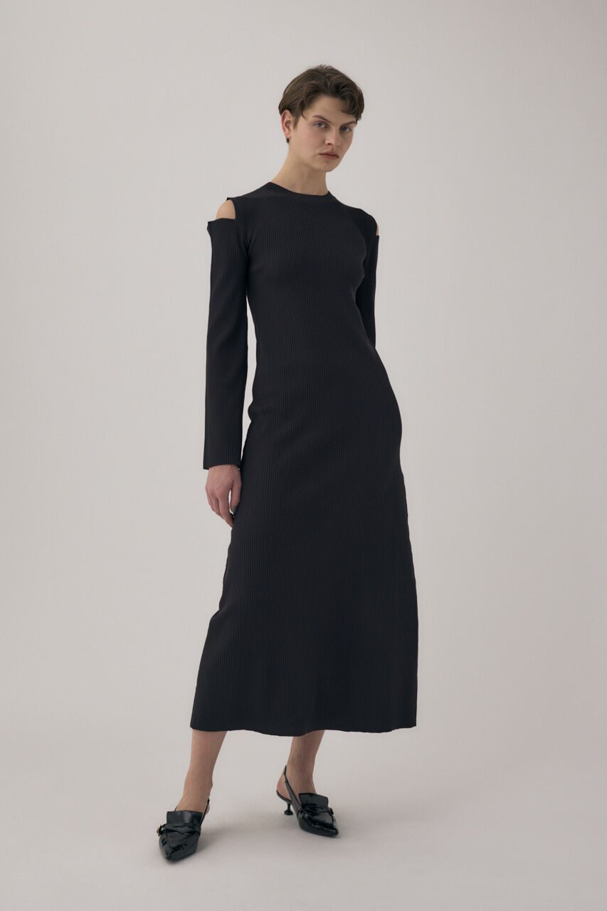 MOUSSY「リサイクルポリエステル使用オープンショルダーニットドレス」|ワンピース|