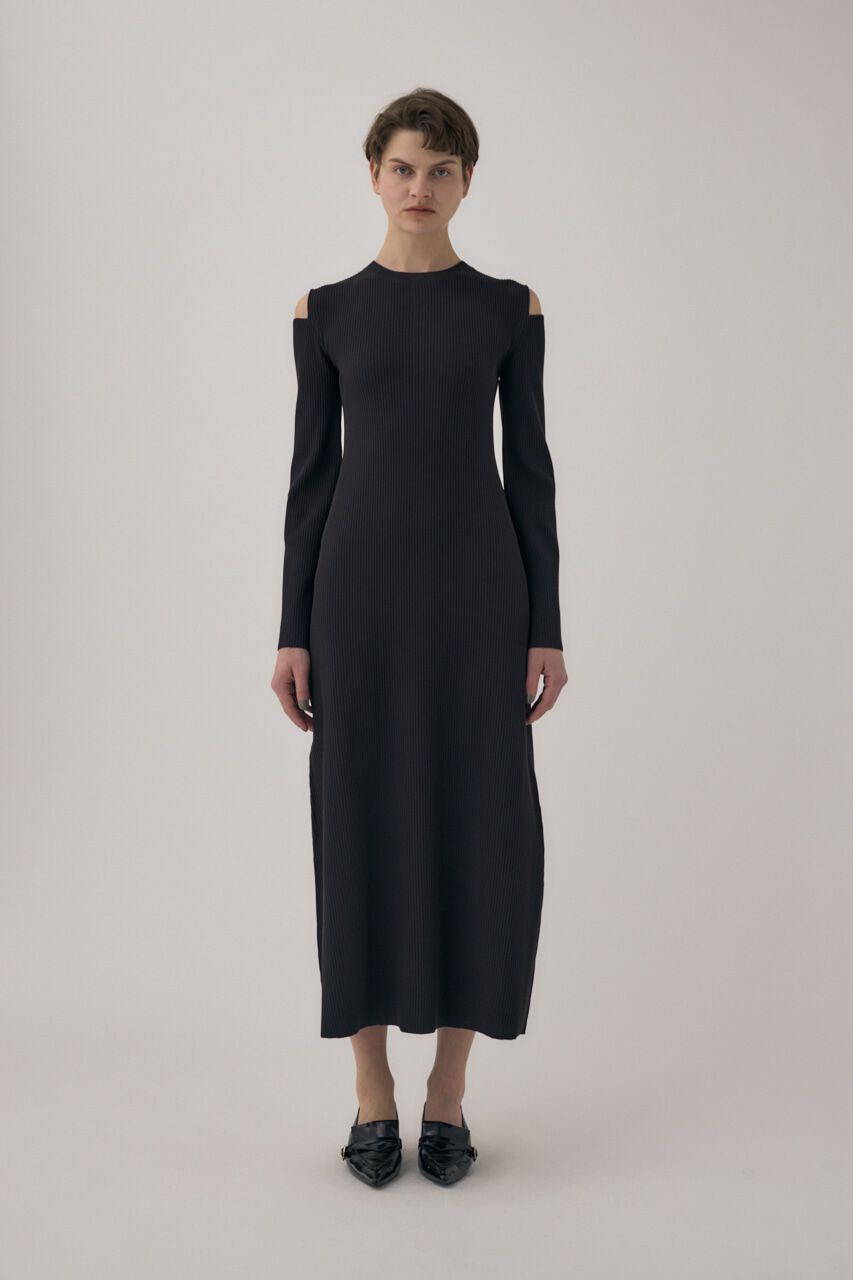 MOUSSY「リサイクルポリエステル使用オープンショルダーニットドレス」|ワンピース|