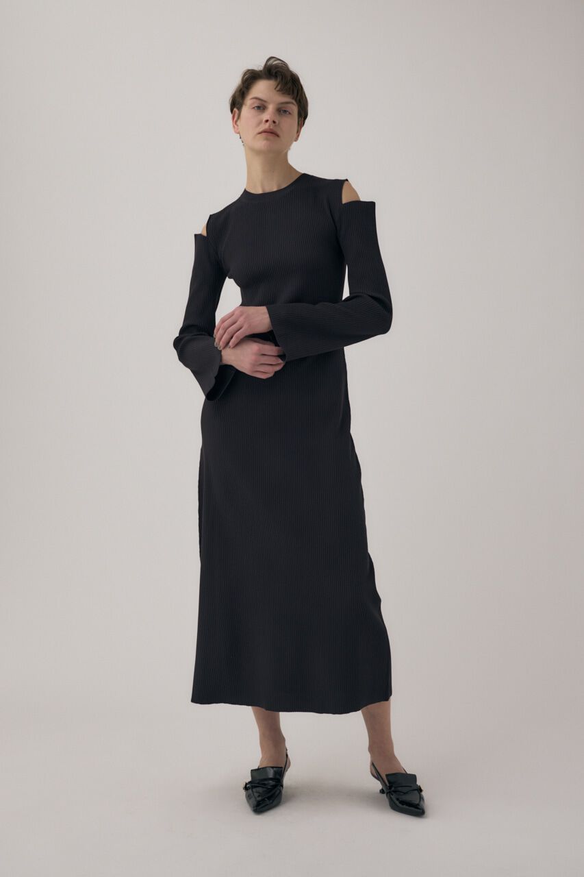 MOUSSY「リサイクルポリエステル使用オープンショルダーニットドレス」|ワンピース|