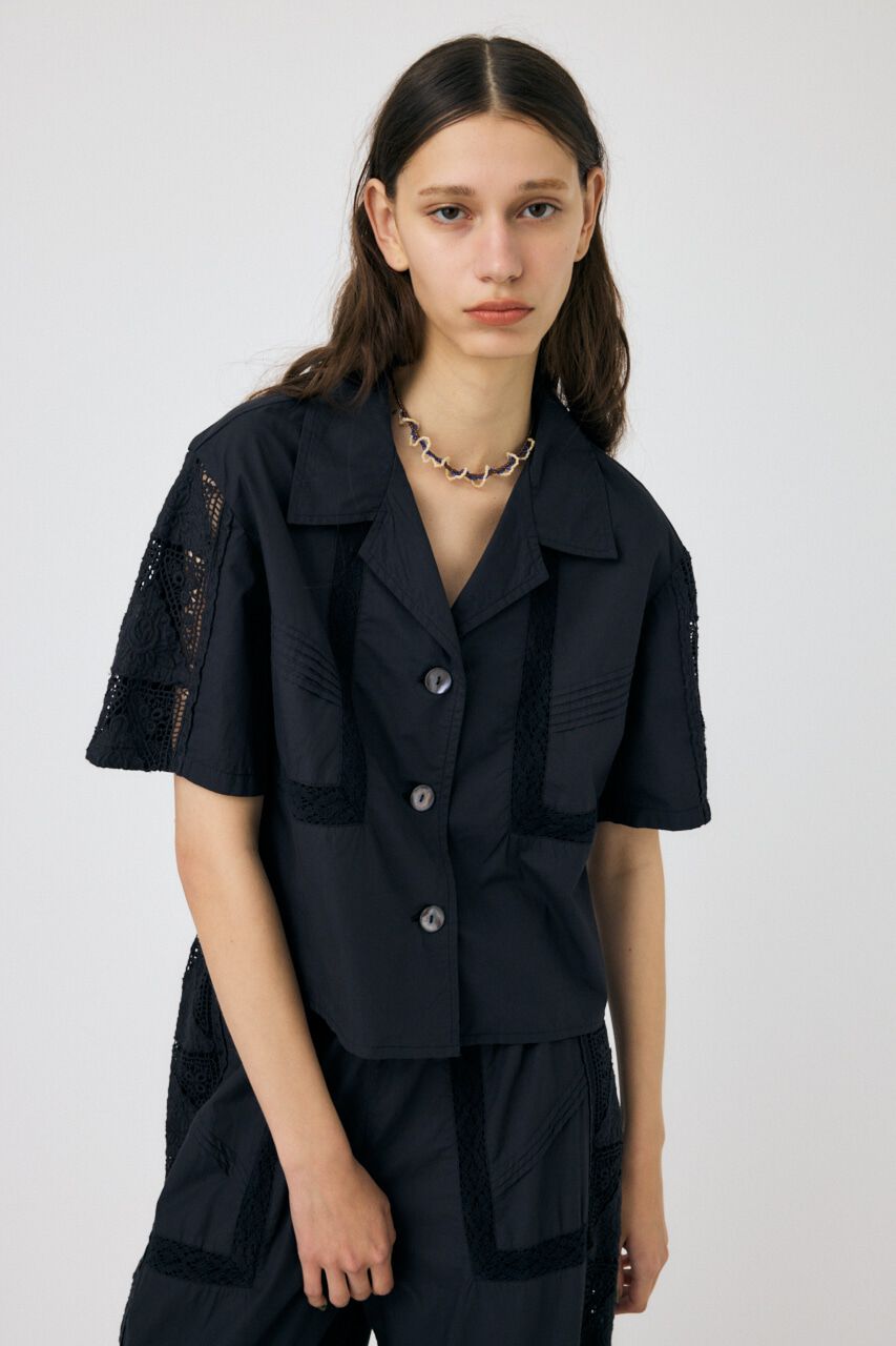 MOUSSY「CROCHET COMBI シャツ」|シャツ・ブラウス|BLK
