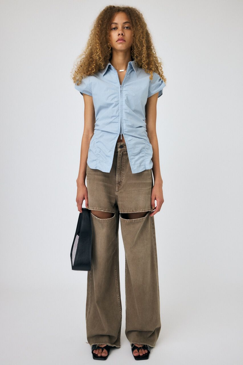 MOUSSY「ZIP UP CAP SLEEVE シャツ」|シャツ・ブラウス|