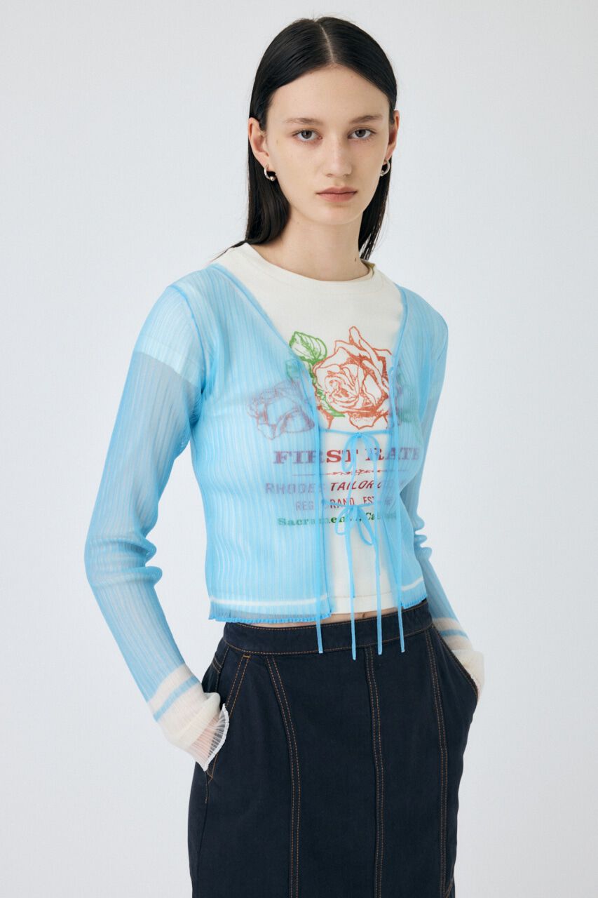 MOUSSY「FRONT TIE シアーカーディガン」|カーディガン|L/BLU1