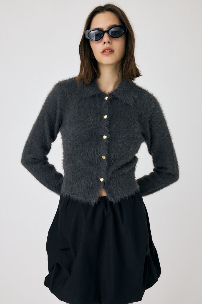 MOUSSY「HEART BUTTON フェザーカーディガン」|カーディガン|