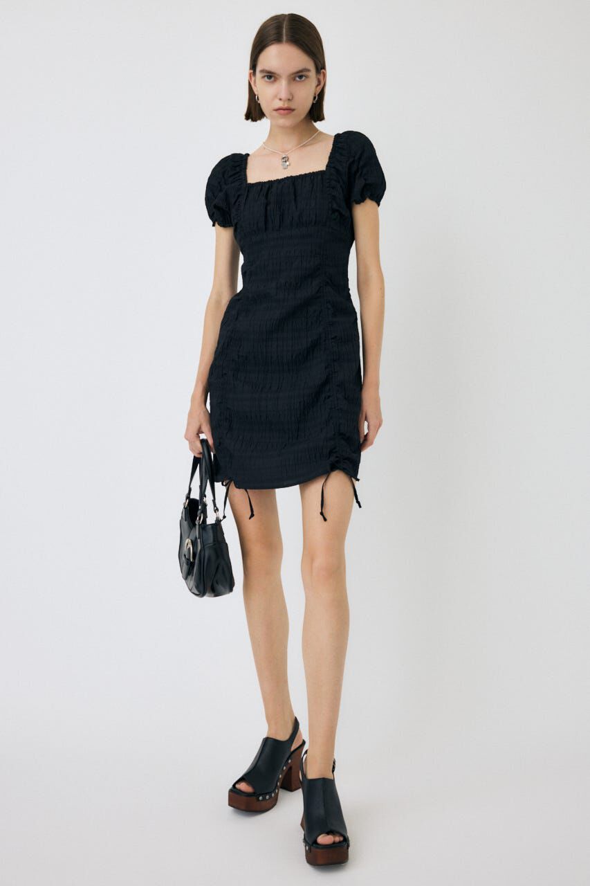 MOUSSY「GATHER RIBBON ミニドレス」|ワンピース|BLK