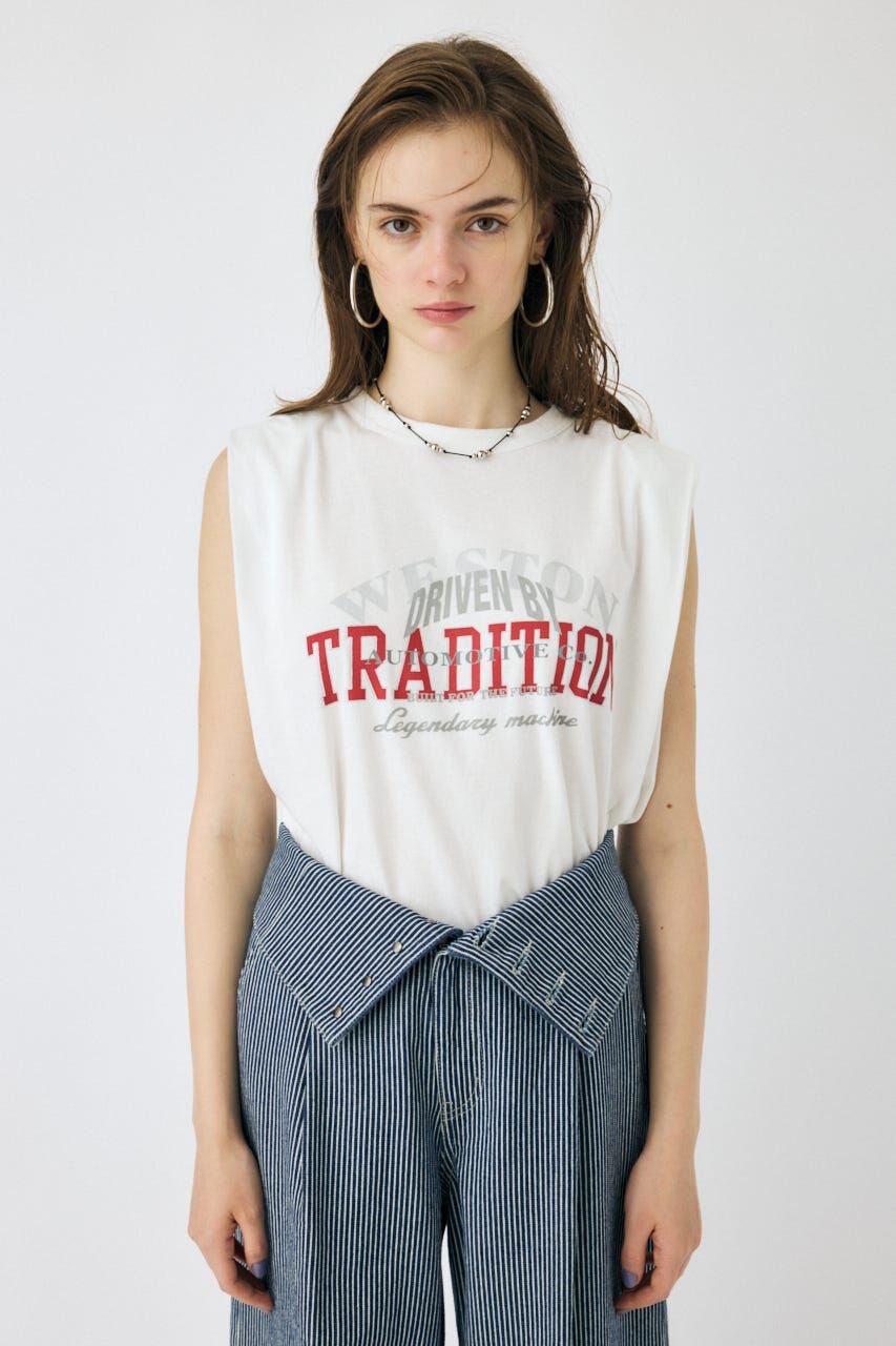 MOUSSY「OVERLAPPING LOGOS ノースリーブ TEE」|タンクトップ|