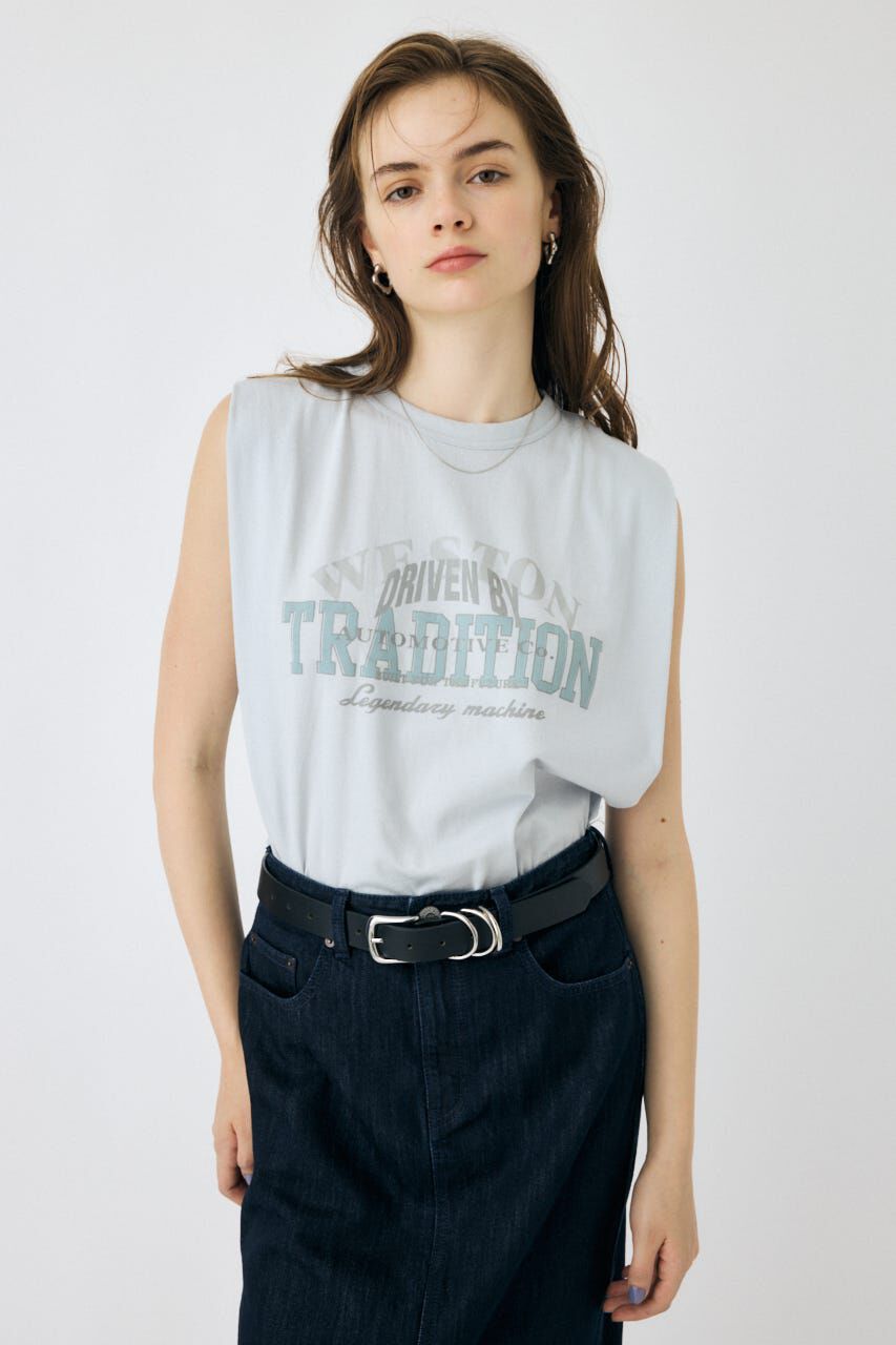 MOUSSY「OVERLAPPING LOGOS ノースリーブ TEE」|タンクトップ|