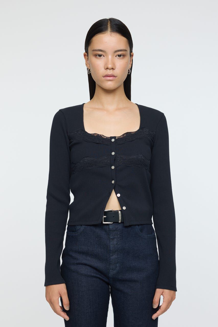 MOUSSY「FRONT BUTTON LACY ロングスリーブトップス」|Tシャツ・カットソー|