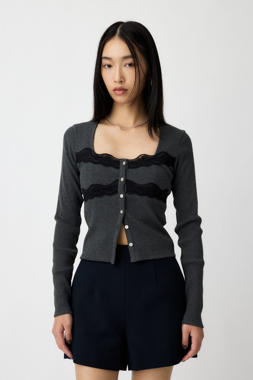 MOUSSY「FRONT BUTTON LACY ロングスリーブトップス」|Tシャツ・カットソー|T.GRY