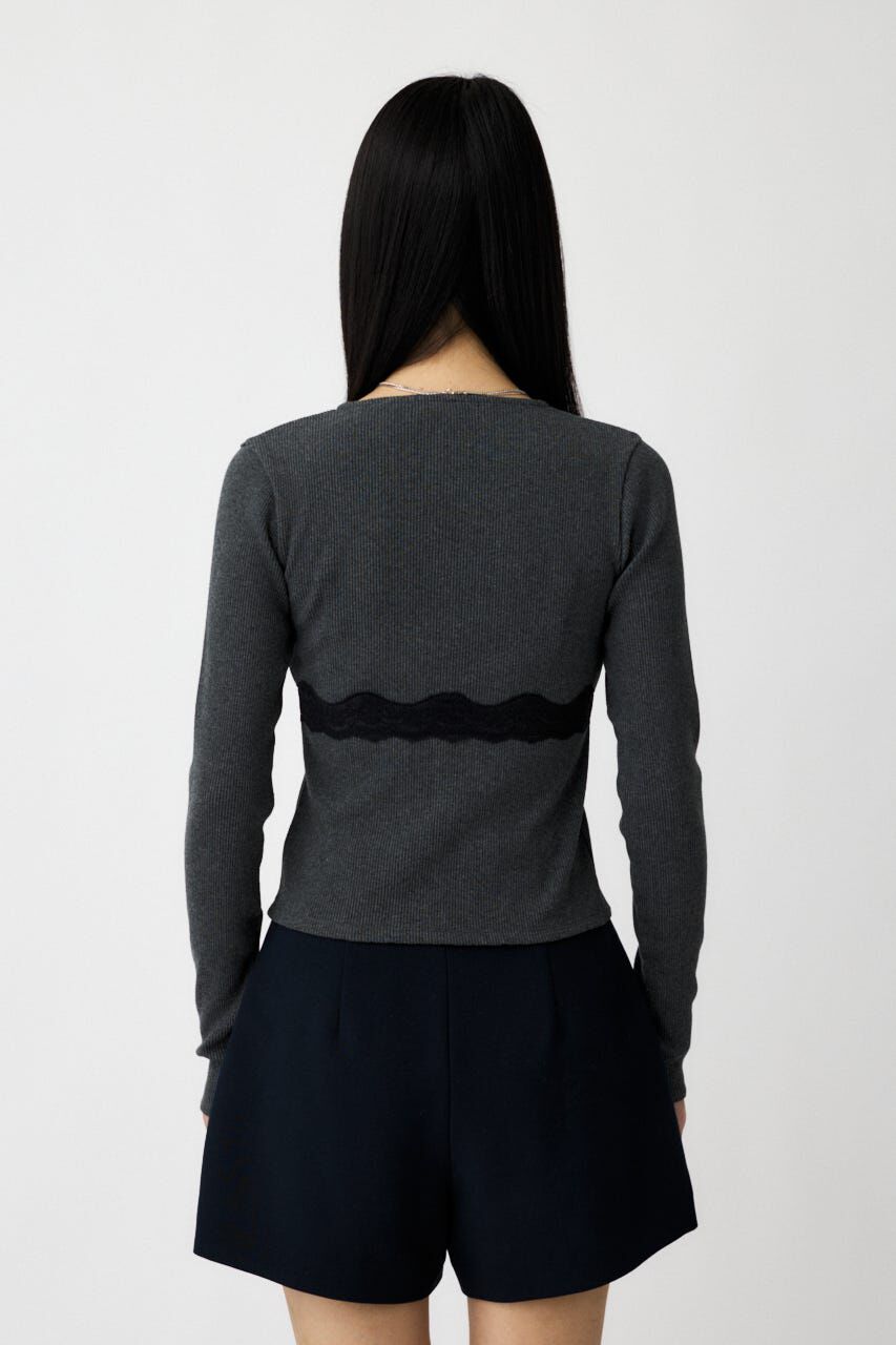 MOUSSY「FRONT BUTTON LACY ロングスリーブトップス」|Tシャツ・カットソー|