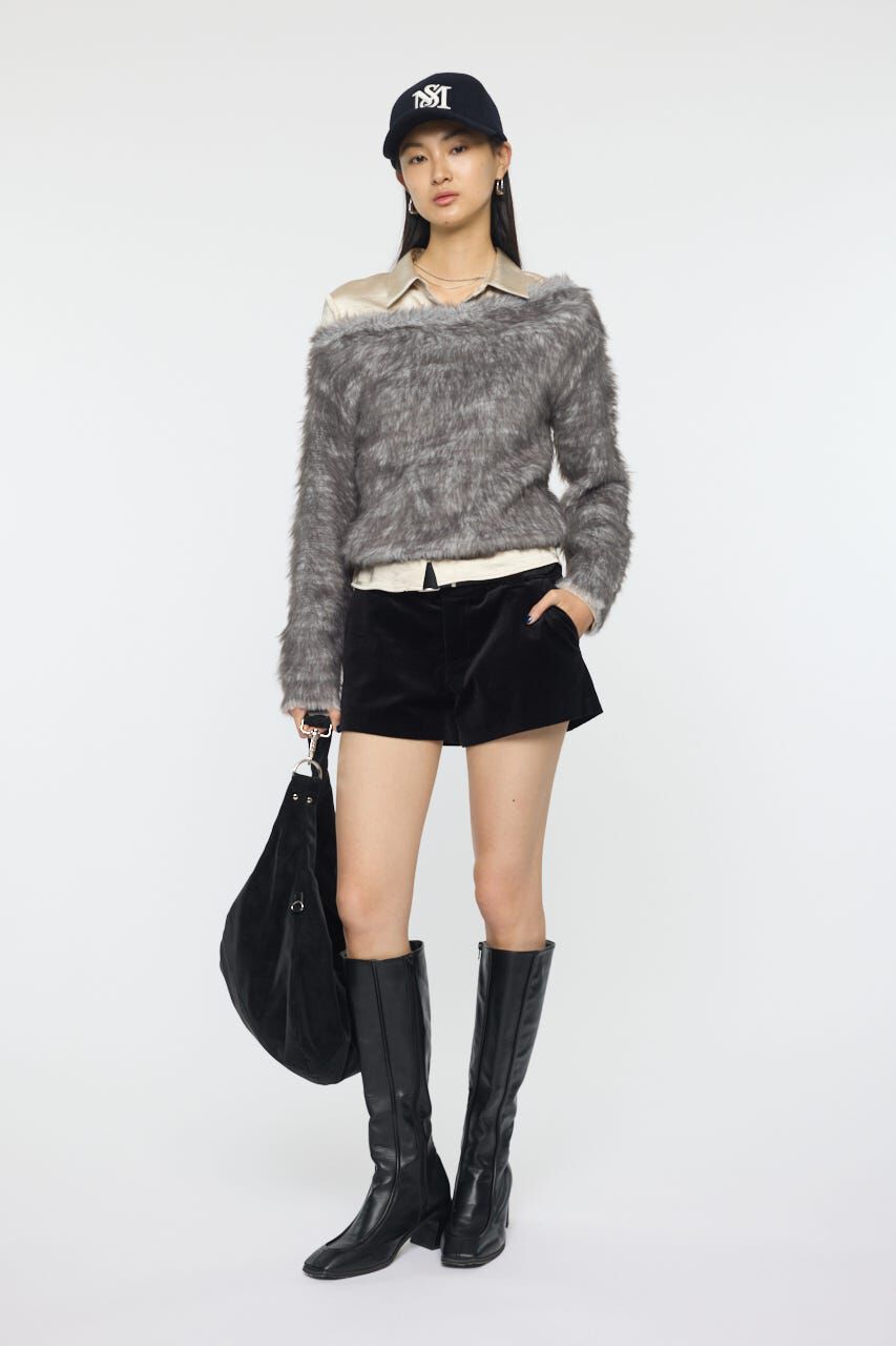 MOUSSY「FAUX FUR KNIT CROP トップス」|ニット・セーター|