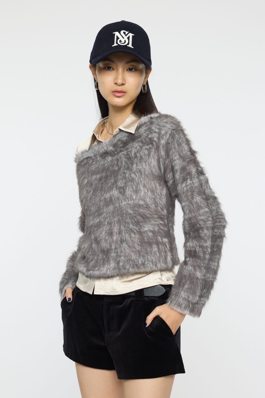 MOUSSY「FAUX FUR KNIT CROP トップス」|ニット・セーター|