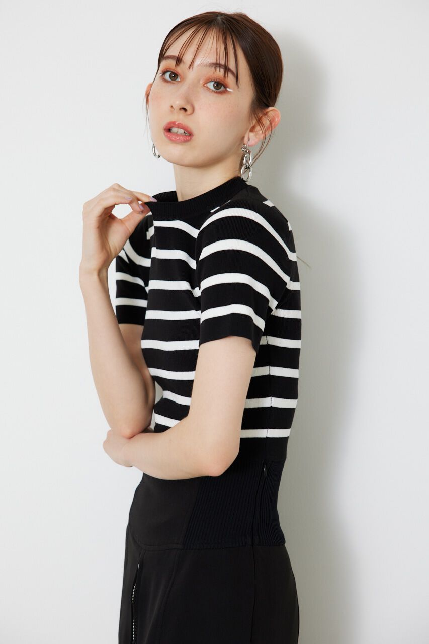 rienda「ボーダーショートKnit TOP」|ニット・セーター|