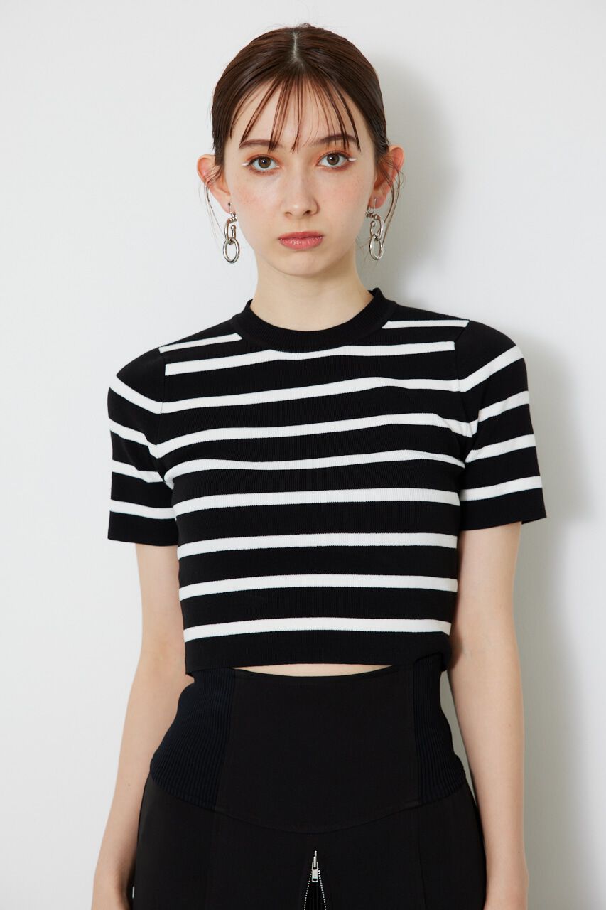 rienda「ボーダーショートKnit TOP」|ニット・セーター|
