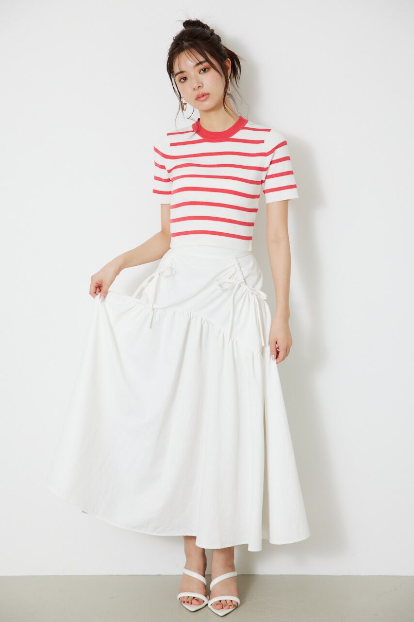 rienda「ボーダーショートKnit TOP」|ニット・セーター|