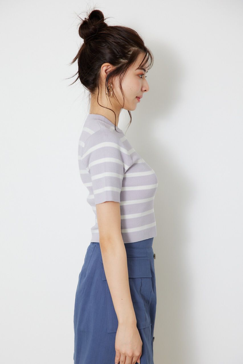 rienda「ボーダーショートKnit TOP」|ニット・セーター|