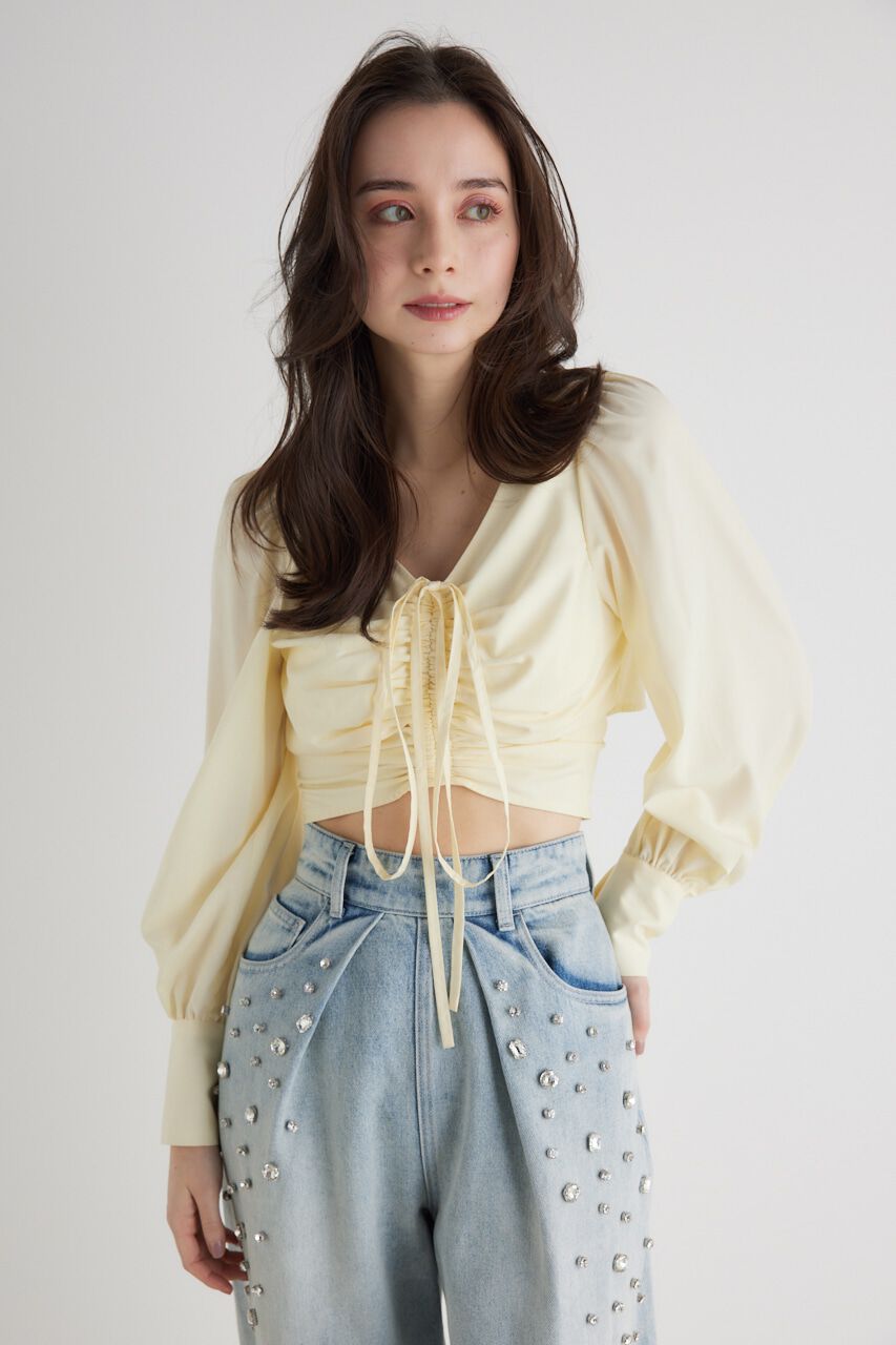 rienda「バックオープンギャザーデザイン TOP」|シャツ・ブラウス|