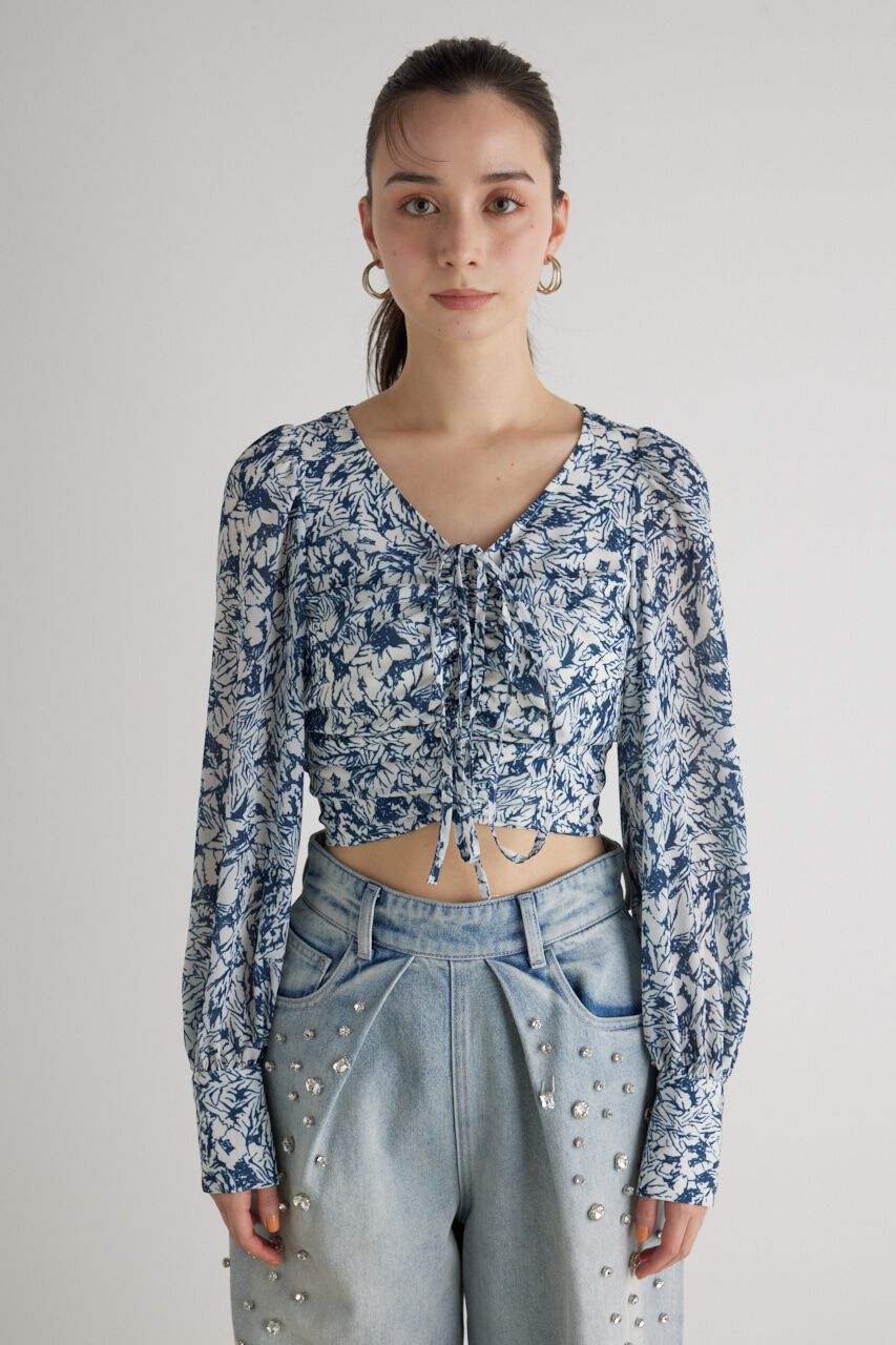 rienda「バックオープンギャザーデザイン TOP」|シャツ・ブラウス|