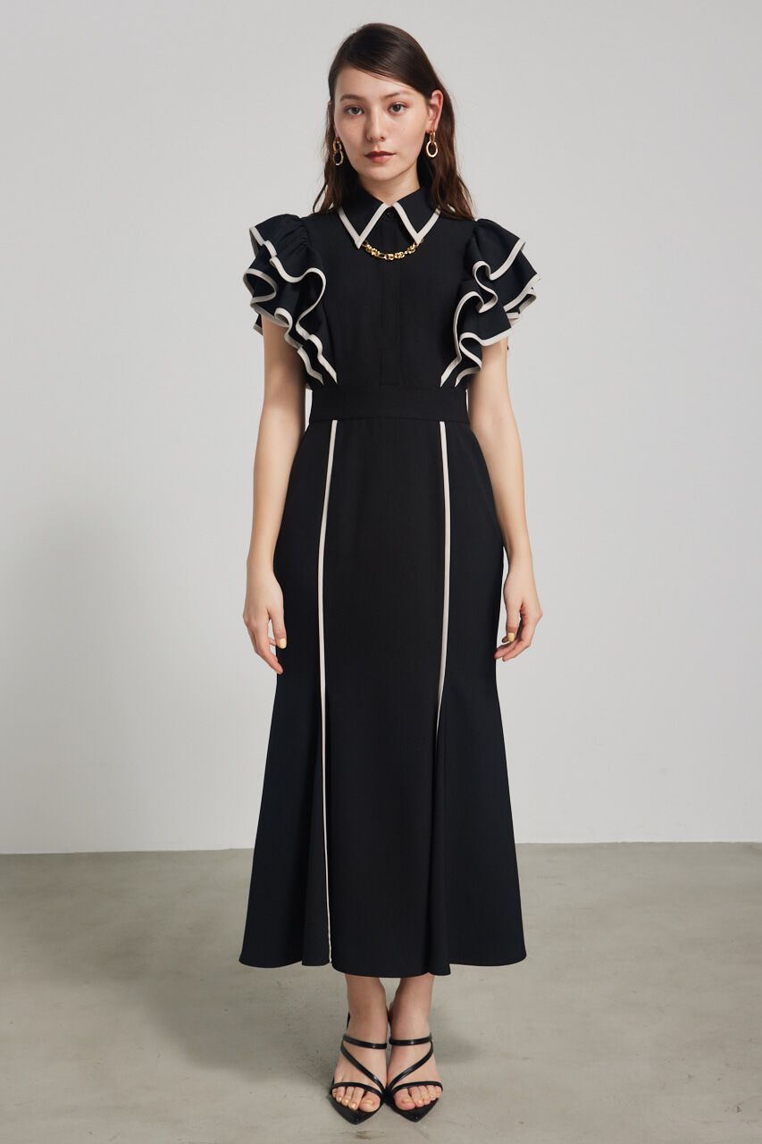 rienda「フリルスリーブバイカラーOP」|ワンピース|