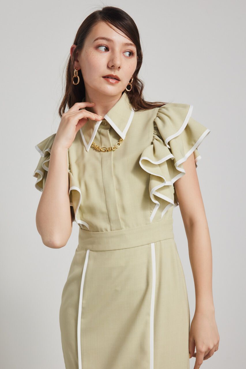 rienda「フリルスリーブバイカラーOP」|ワンピース|