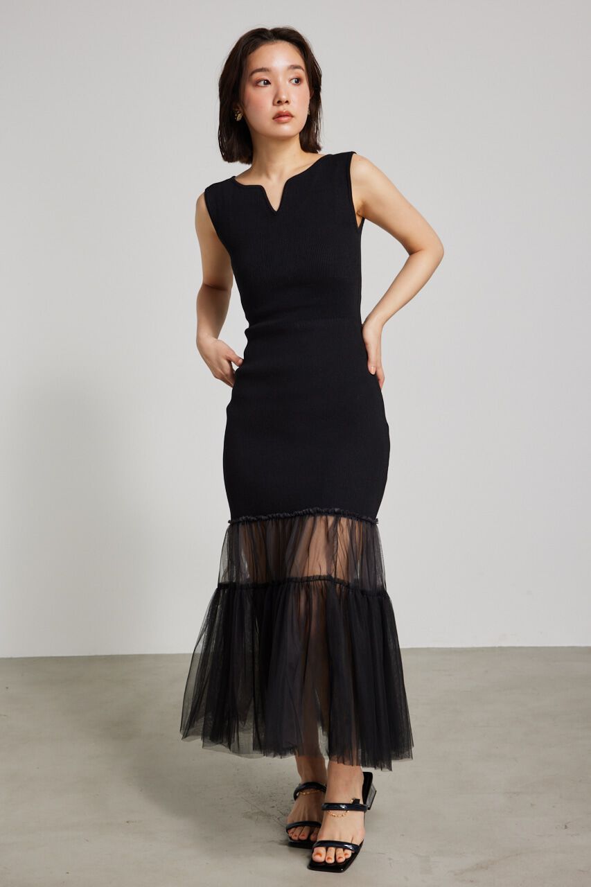 rienda「チュールマーメイドKnit OP」|ワンピース|BLK