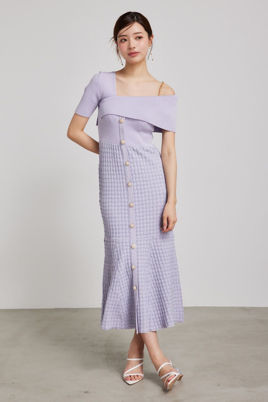 rienda「アシンメトリーツイードハーフKnit OP」|ワンピース|L/PUR1