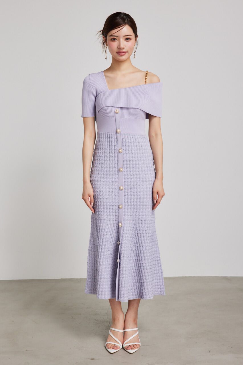 rienda「アシンメトリーツイードハーフKnit OP」|ワンピース|