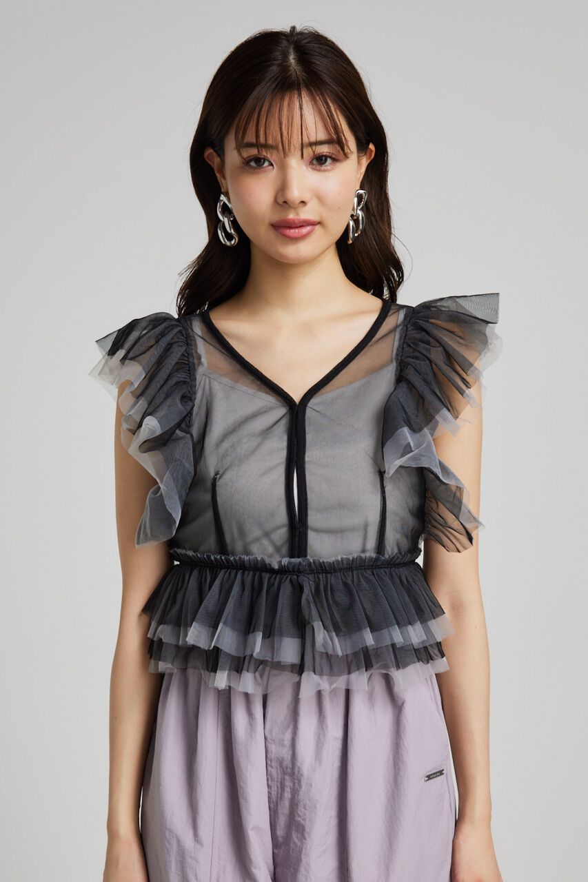 rienda「バイカラーフリルチュールBLS」|シャツ・ブラウス|