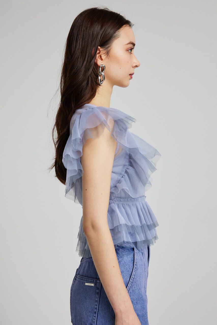 rienda「バイカラーフリルチュールBLS」|シャツ・ブラウス|