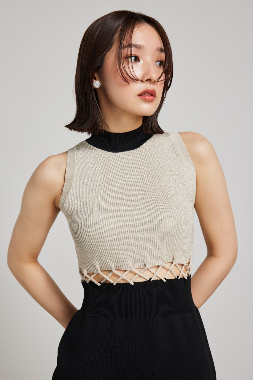 rienda「メッシュコンビバイカラーKnit OP」|ワンピース|