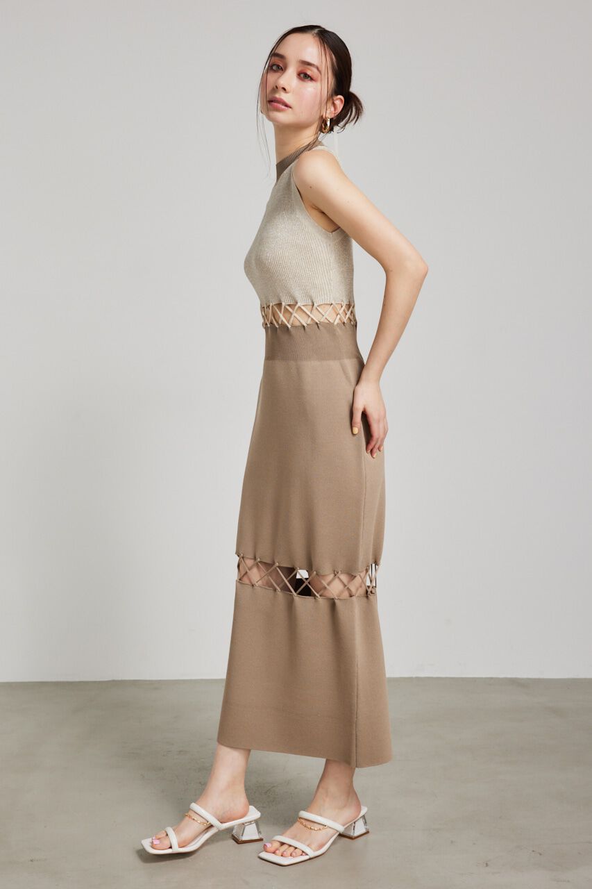 rienda「メッシュコンビバイカラーKnit OP」|ワンピース|