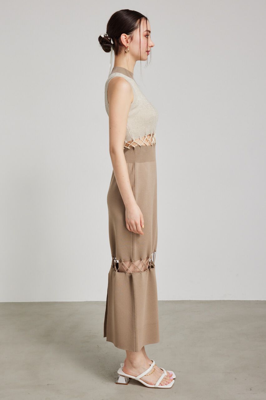 rienda「メッシュコンビバイカラーKnit OP」|ワンピース|