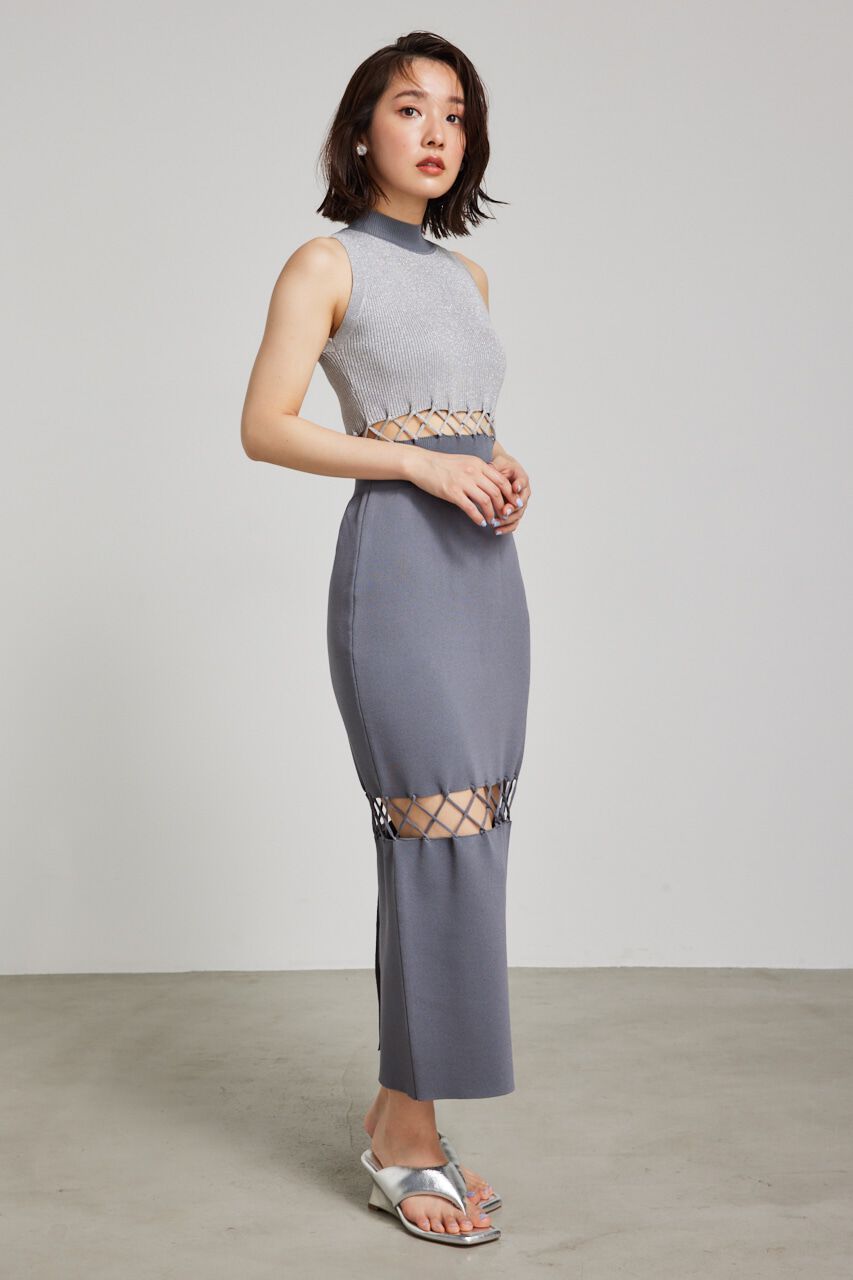 rienda「メッシュコンビバイカラーKnit OP」|ワンピース|