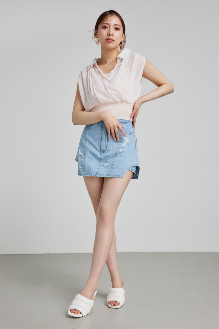 rienda「サイドカットデニムショートパンツ」|デニム|L/BLU1