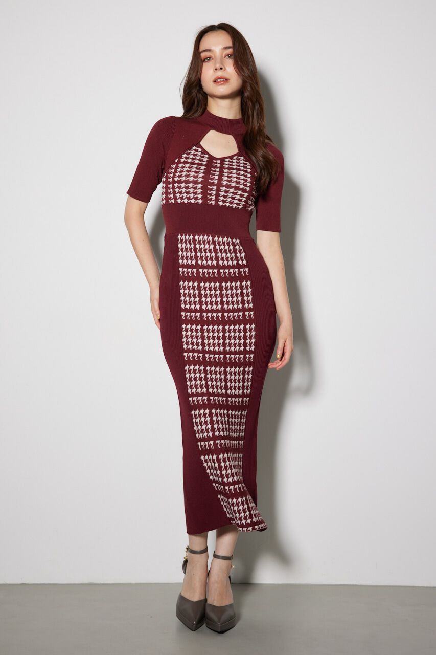 rienda「2WAY千鳥パターンタイトニットワンピース」|ワンピース|D/RED3