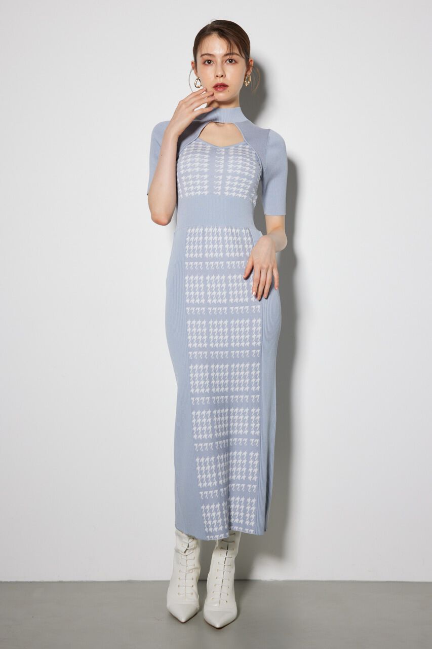 rienda「2WAY千鳥パターンタイトニットワンピース」|ワンピース|L/BLU1