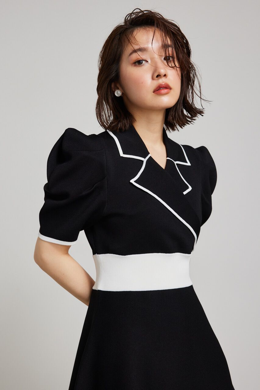 rienda「テーラードカラーミニフレアハーフスリーヴニットワンピース」|ワンピース|