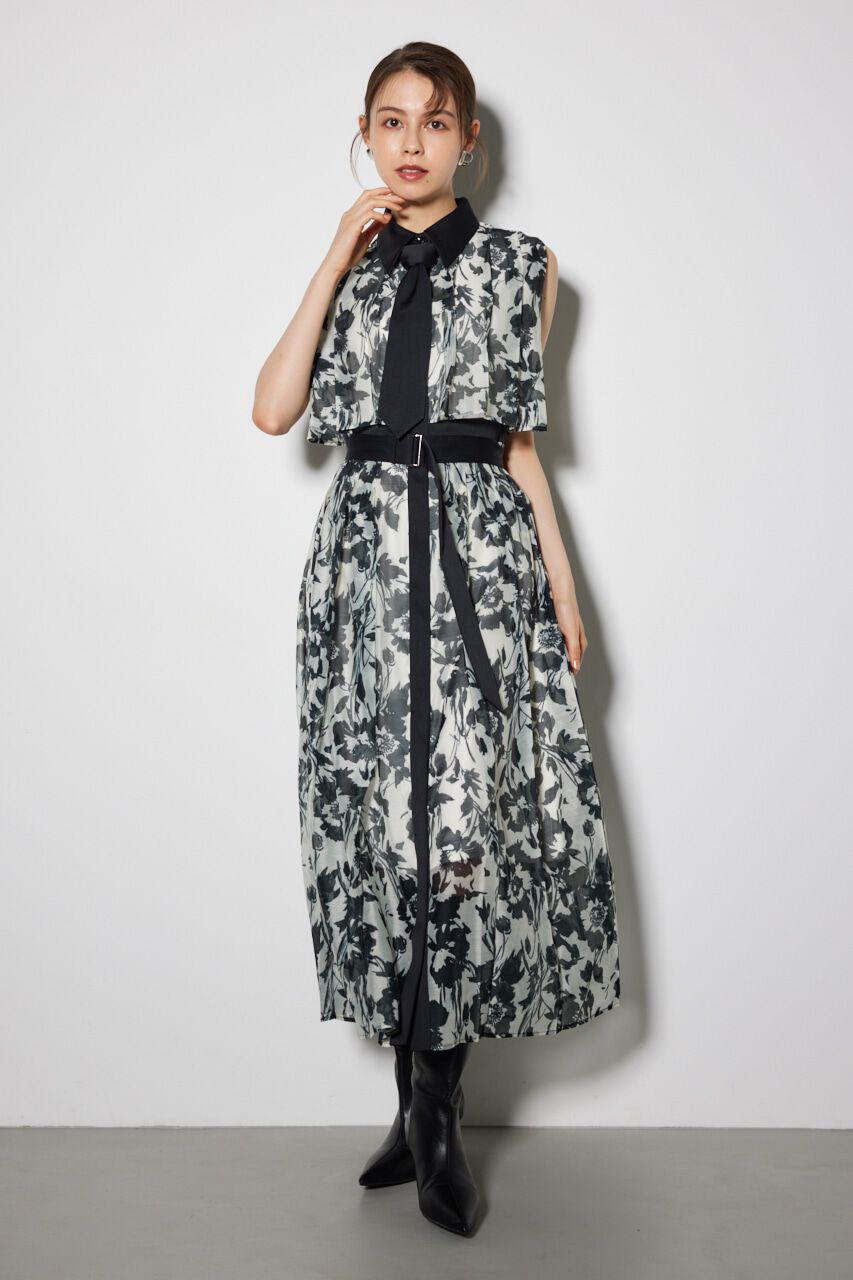 rienda「ワイドプリーツネクタイセットワンピース」|ワンピース|BLK