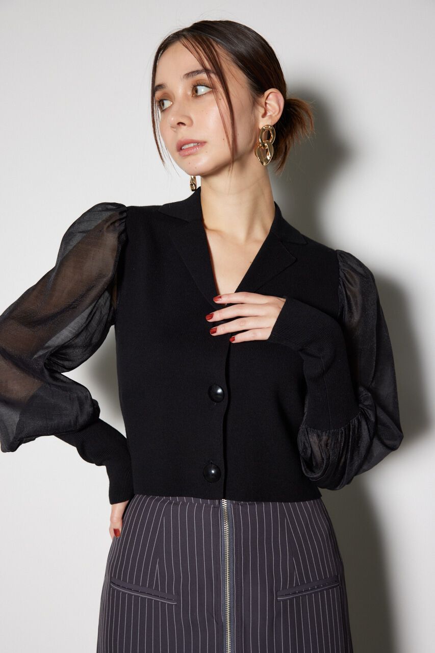 rienda「シアースリーブテーラーカラーニットトップス」|ニット・セーター|