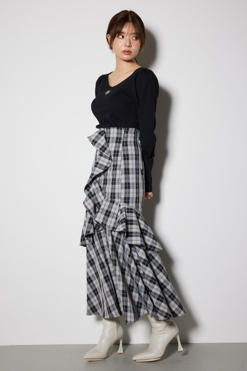 rienda「チェックフリルスリットスコートショートパンツ」|その他|
